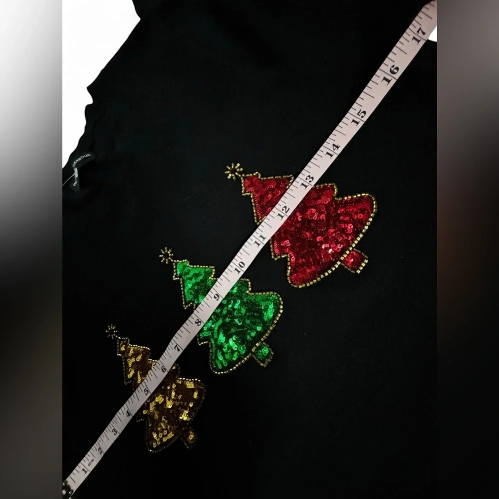 Victoria Harbour Christmas Sweater Black Sequin Trees Small Festive